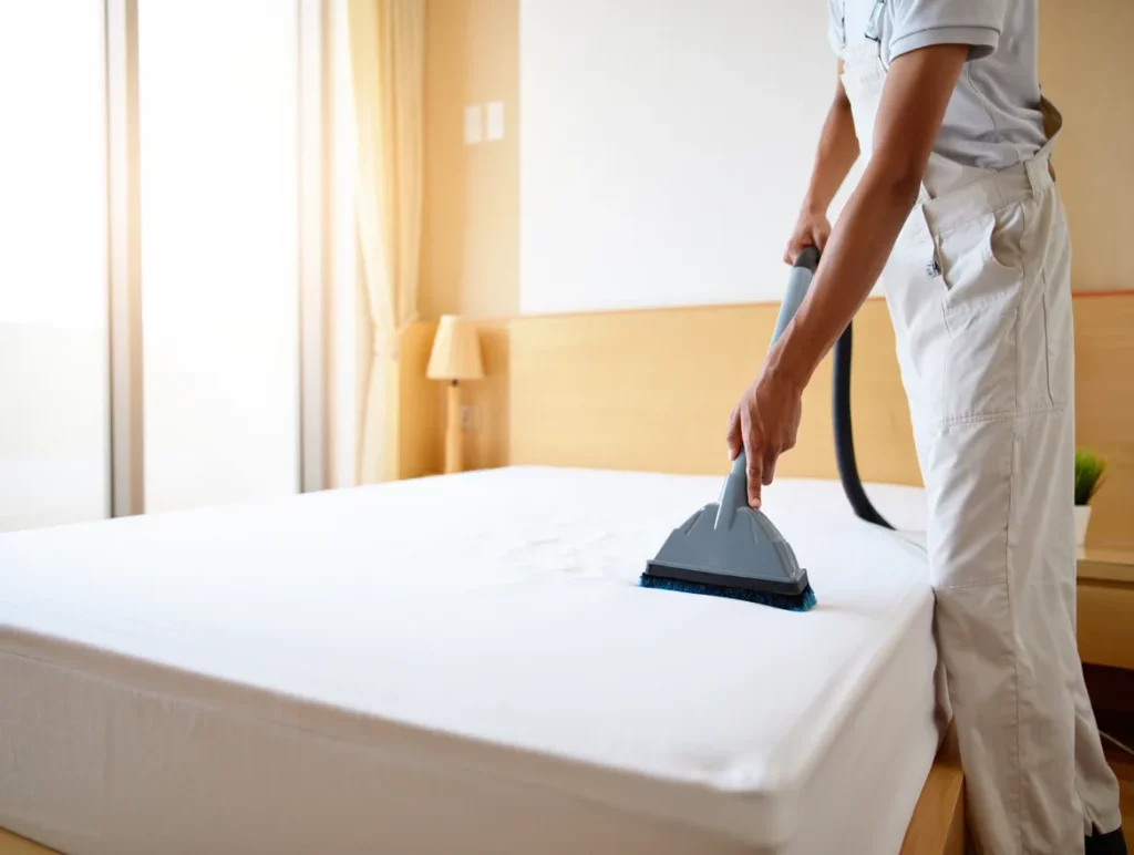 Nettoyage d'un matelas par injection-extraction avec une machine professionnelle